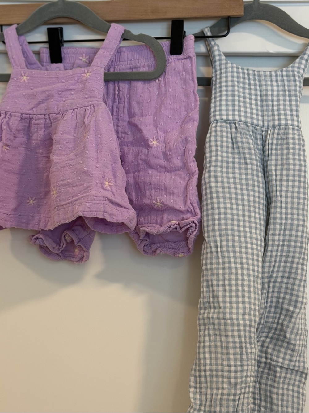 Cat & Jack Lavender Embroidered Tank + Shorts Set with Blue Gingham Romper